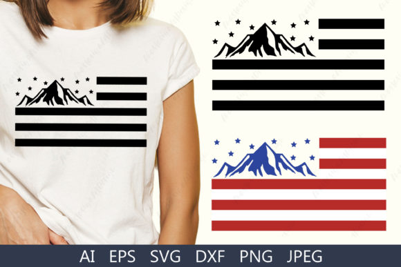 American Flag with Mountain Svg for Graphics and Crafts