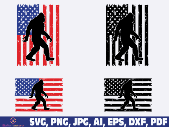 Big Foot Usa Flag Graphics for Crafts