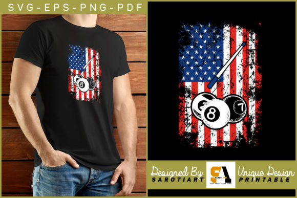 Billiard Game Design with USA Flag Shirt: Graphics & Crafts