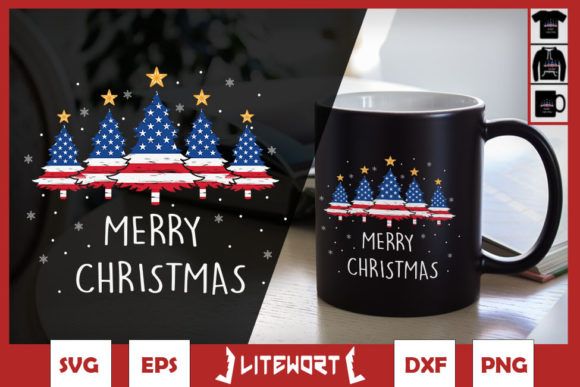 Christmas Tree American Flag Merry Xmas Graphics