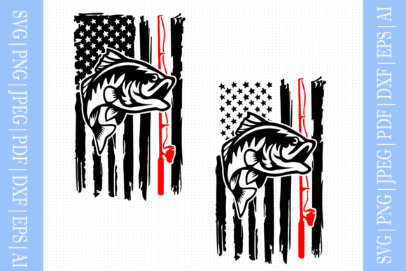 Fishing Distressed USA Flag Svg Graphics