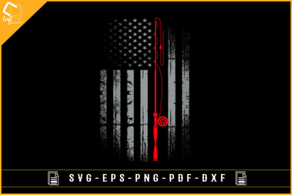 Grunge USA Flag with Fly Fishing Rod Graphics