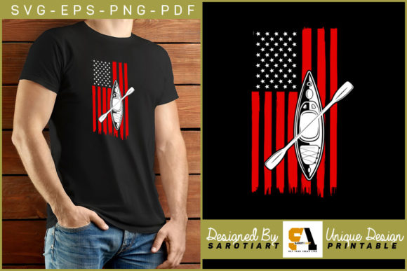 Kayaking with USA Grunge Flag Design