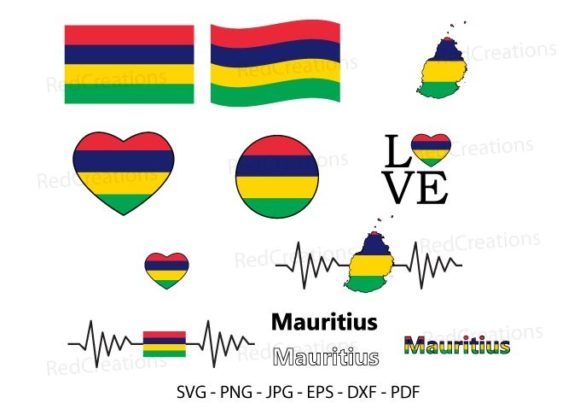Mauritius Flag Bundle Svg, Love, Waving