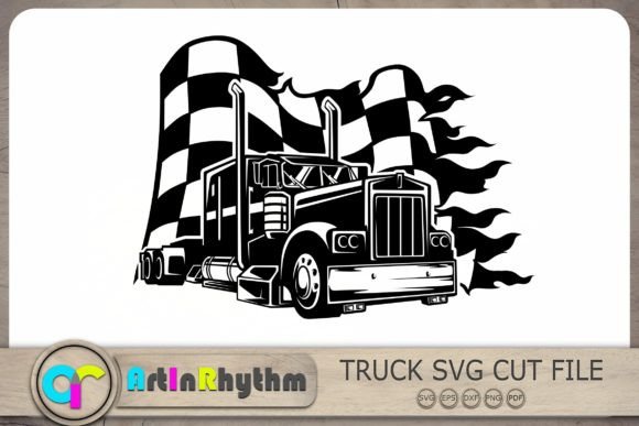 Semi Truck Trailer Svg, Racing Flag Svg