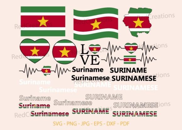 Suriname Flag Bundle Svg, Love, Waving