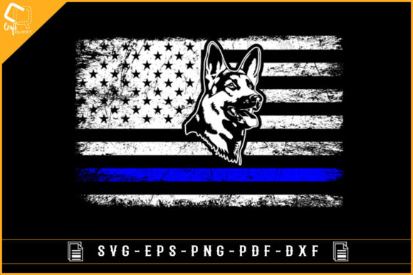 Thin Blue Line with USA Flag K9 Graphics & Crafts