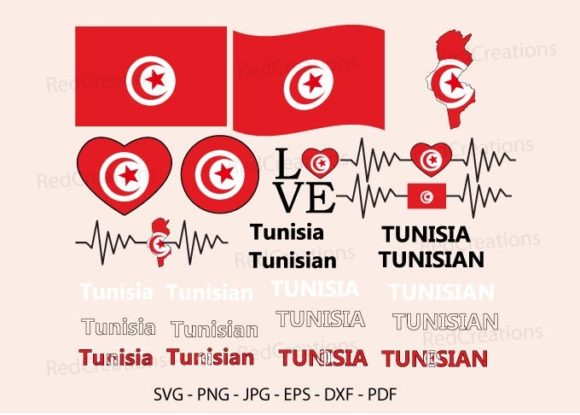 Tunisia Flag Bundle Svg, Love, Waving