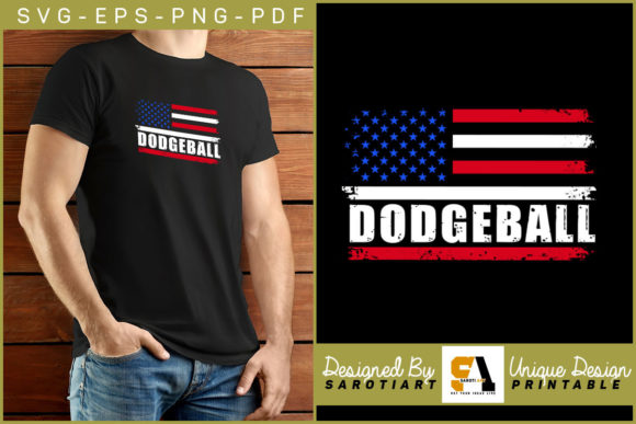 USA Flag with Dodgeball Silhouette Shirt Graphics & Crafts